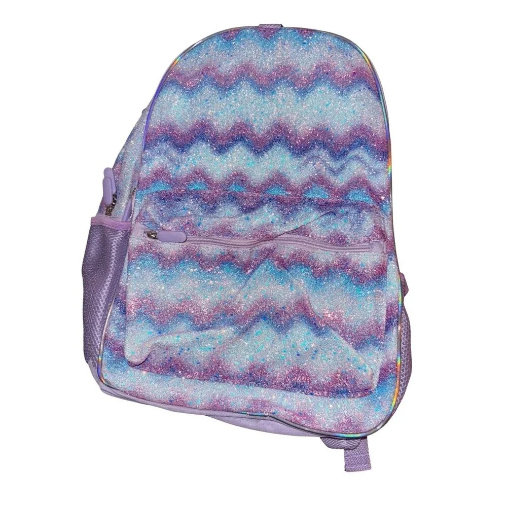Purple Glitter Backpack & lunch Bag Girls School Bag Iridescent Chevron New